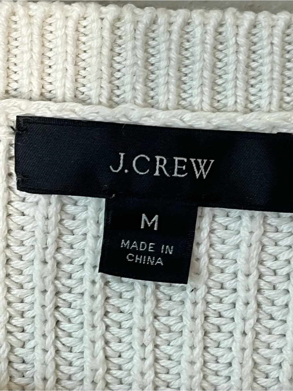 J.Crew M Ivory Cotton Cashmere Ribbed Crewneck Sweater Quiet Luxury Fall Winter